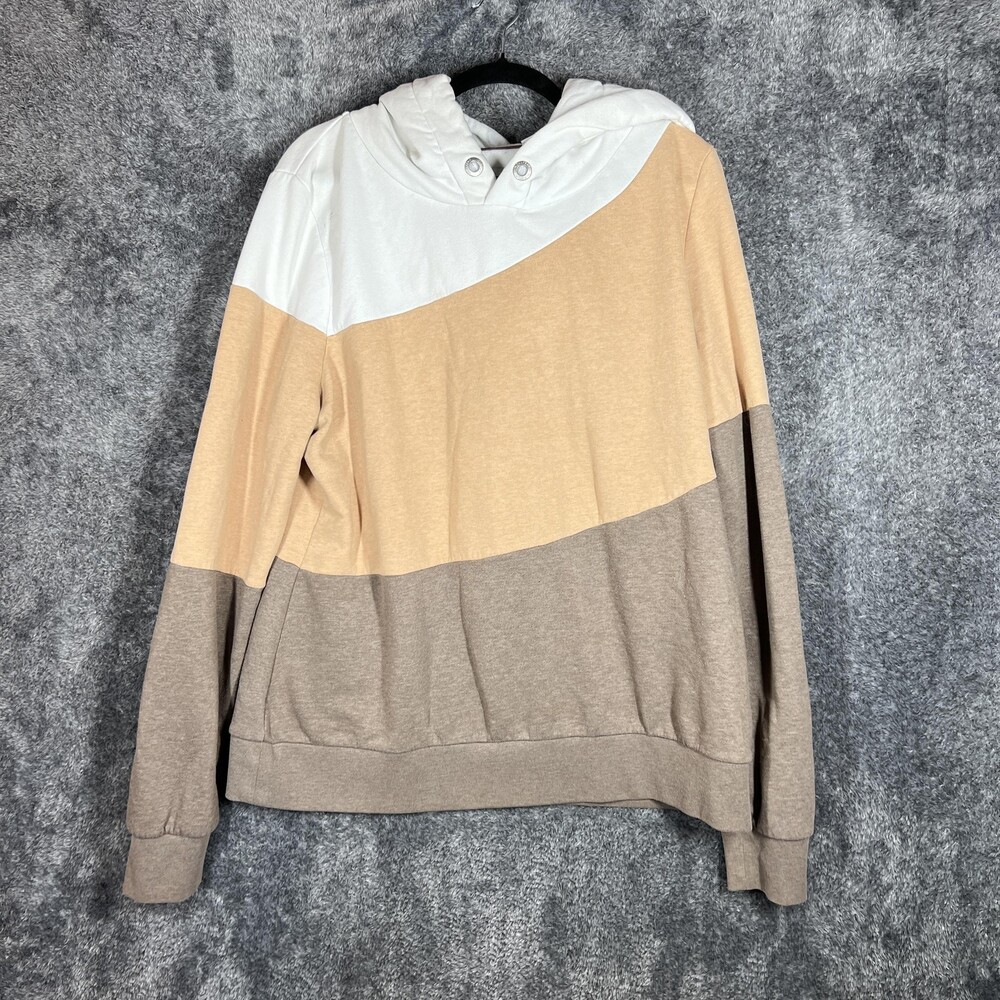 Wanakome Hoodie Womens 2XL Multicolor Stripe Fleece Pullover Logo Patch Canada